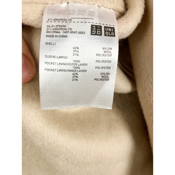 UNIQLO Women's Beige Wool Blend Oversized Collar Coat XL - Picture 8 of 13